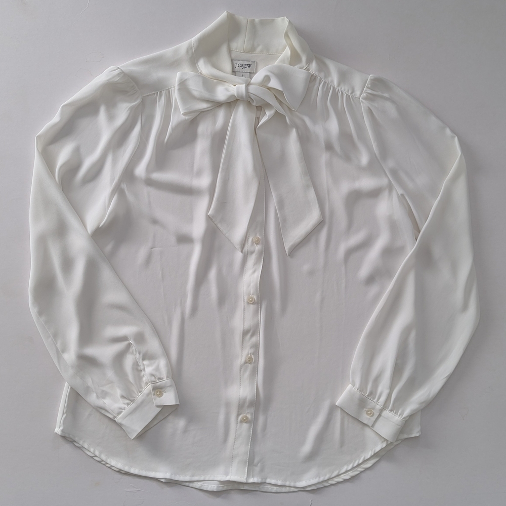 J. Crew White Bow Blouse S